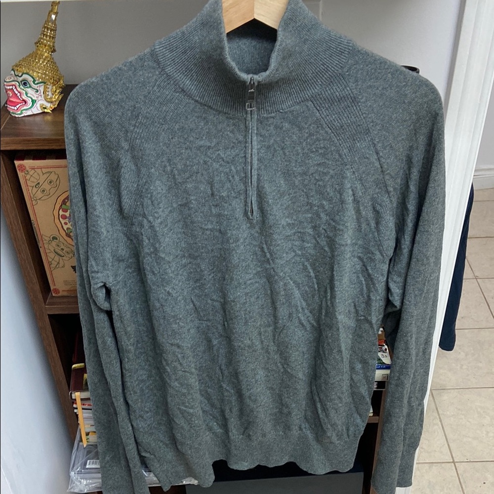 Banana Republic Cotton Cashmere Men's Gray Half-Zip Sweater